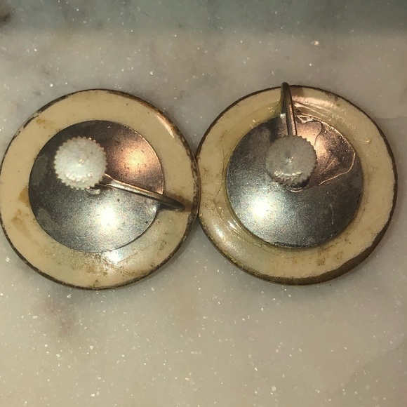 VTG 50s Satsuma Hand Painted Scenery Gold Ceramic Screw Back Earrings Japan 1.1” - Picture 4 of 6